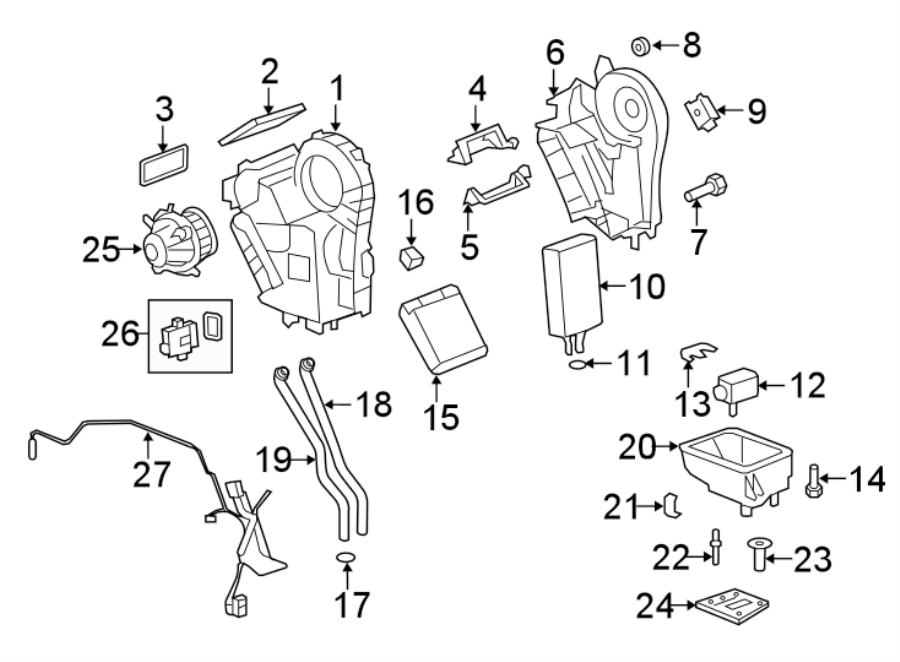 Air conditioner & heater. Evaporator & heater components.