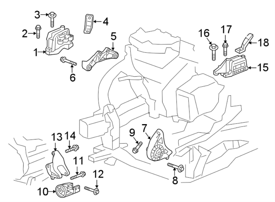 Diagram ENGINE / TRANSAXLE. ENGINE & TRANS MOUNTING. for your 2018 Buick Enclave  Essence Sport Utility  