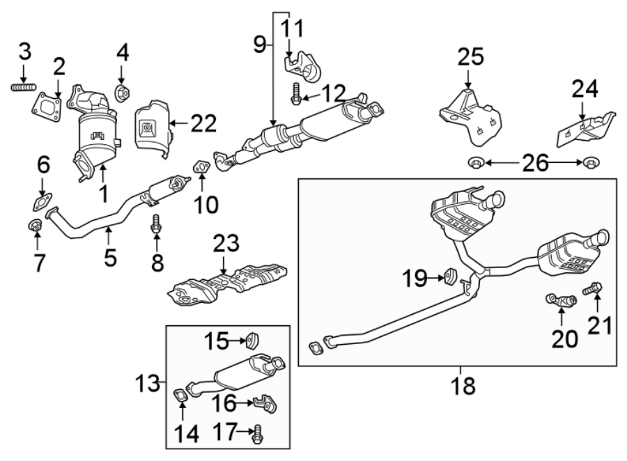 Diagram EXHAUST SYSTEM. EXHAUST COMPONENTS. for your Chevrolet