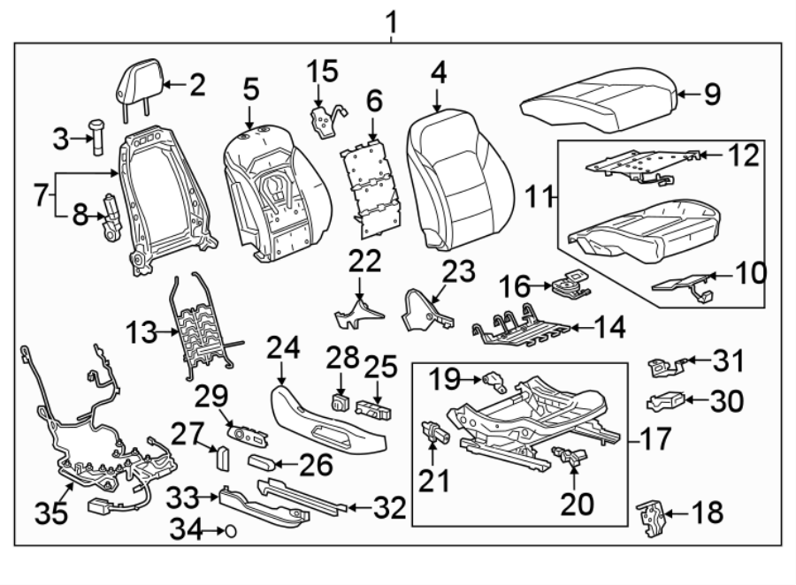 Diagram SEATS & TRACKS. PASSENGER SEAT COMPONENTS. for your 2005 Buick Century   