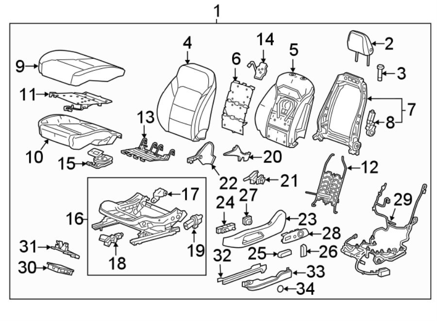 Diagram SEATS & TRACKS. DRIVER SEAT COMPONENTS. for your 2005 Buick Century   