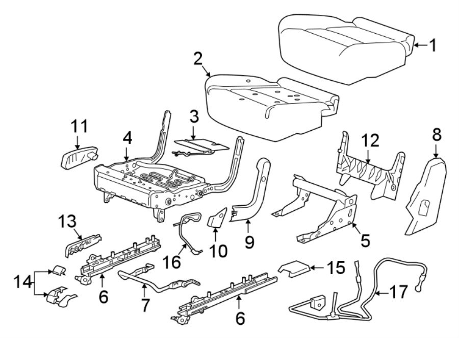 Diagram SEATS & TRACKS. SECOND ROW SEATS. for your 2023 Cadillac XT4   