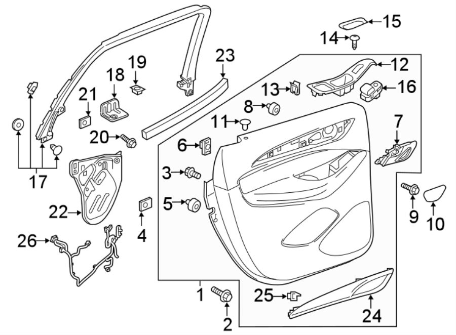 Diagram REAR DOOR. INTERIOR TRIM. for your 2024 Buick Enclave    