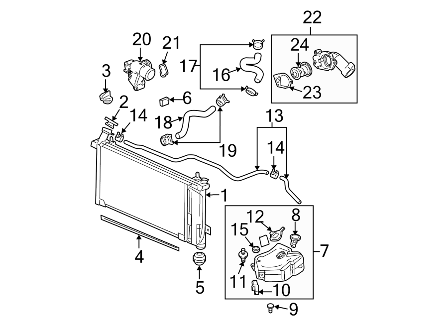 Diagram RADIATOR & COMPONENTS. for your 2020 Cadillac XT4 Luxury Sport Utility 2.0L A/T 4WD 