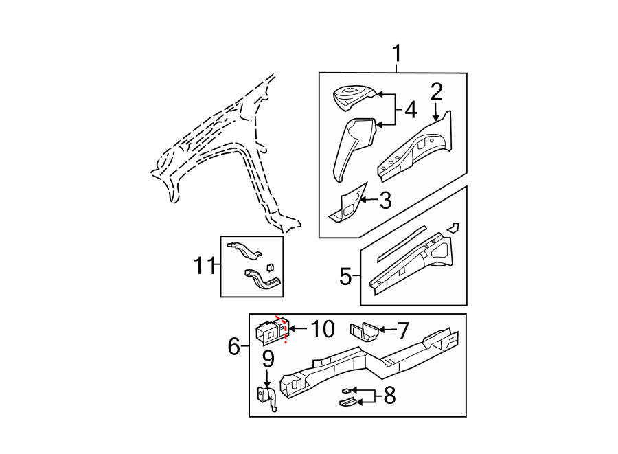 Diagram FENDER. STRUCTURAL COMPONENTS & RAILS. for your 2013 GMC Sierra 2500 HD 6.0L Vortec V8 FLEX A/T RWD WT Crew Cab Pickup Fleetside 