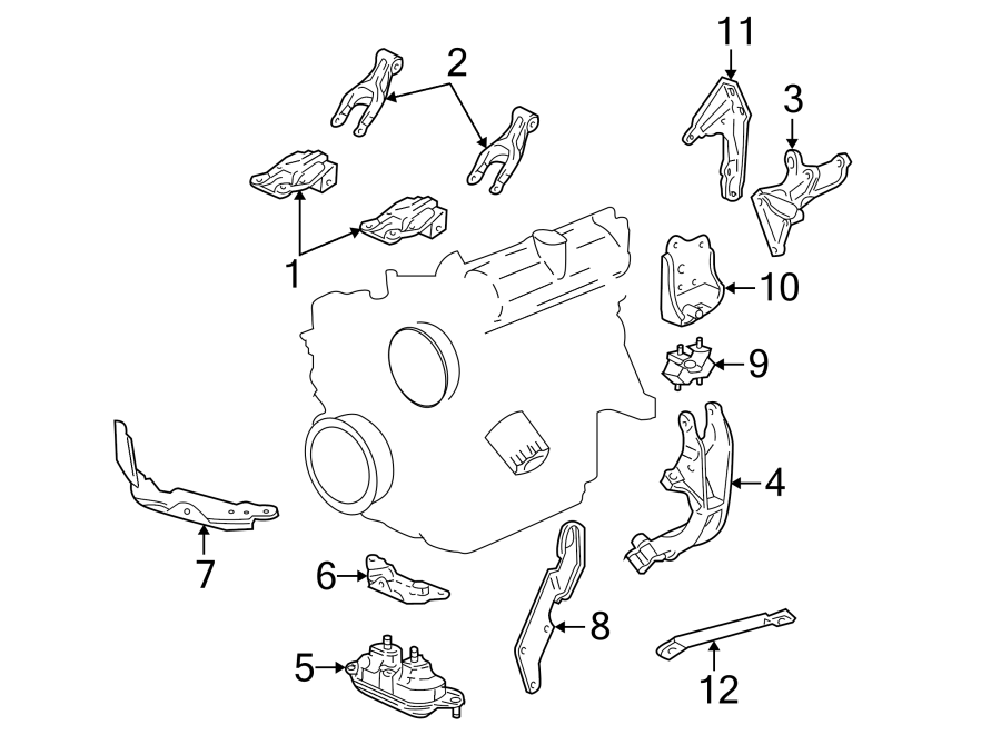 Diagram ENGINE / TRANSAXLE. ENGINE & TRANS MOUNTING. for your 2011 GMC Sierra 2500 HD 6.0L Vortec V8 FLEX A/T 4WD SLT Crew Cab Pickup 