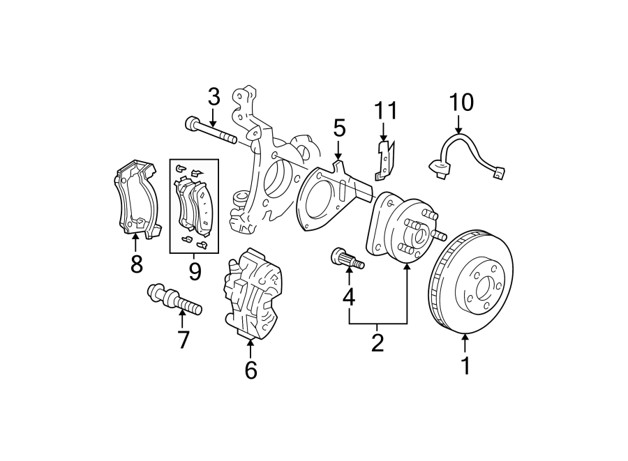 Diagram FRONT SUSPENSION. BRAKE COMPONENTS. for your 2004 GMC Sierra 2500 HD 6.6L Duramax V8 DIESEL A/T 4WD SLE Crew Cab Pickup 