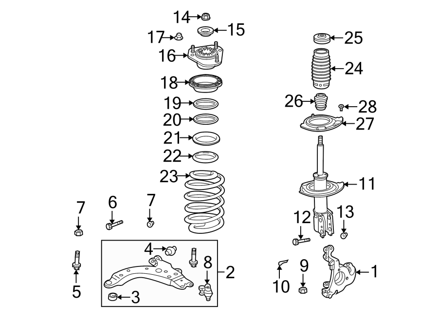 Diagram FRONT SUSPENSION. SUSPENSION COMPONENTS. for your 2004 GMC Sierra 2500 HD 6.6L Duramax V8 DIESEL M/T RWD WT Crew Cab Pickup Fleetside 