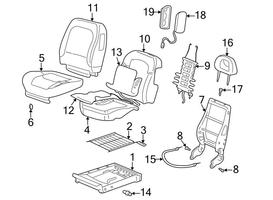 Diagram SEATS & TRACKS. FRONT SEAT COMPONENTS. for your 2007 GMC Sierra 2500 HD 6.0L Vortec V8 A/T 4WD SLT Extended Cab Pickup 