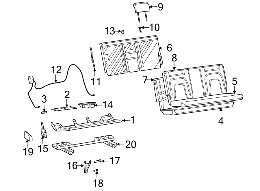 Diagram SEATS & TRACKS. REAR SEAT COMPONENTS. for your 2005 Chevrolet Express 1500   