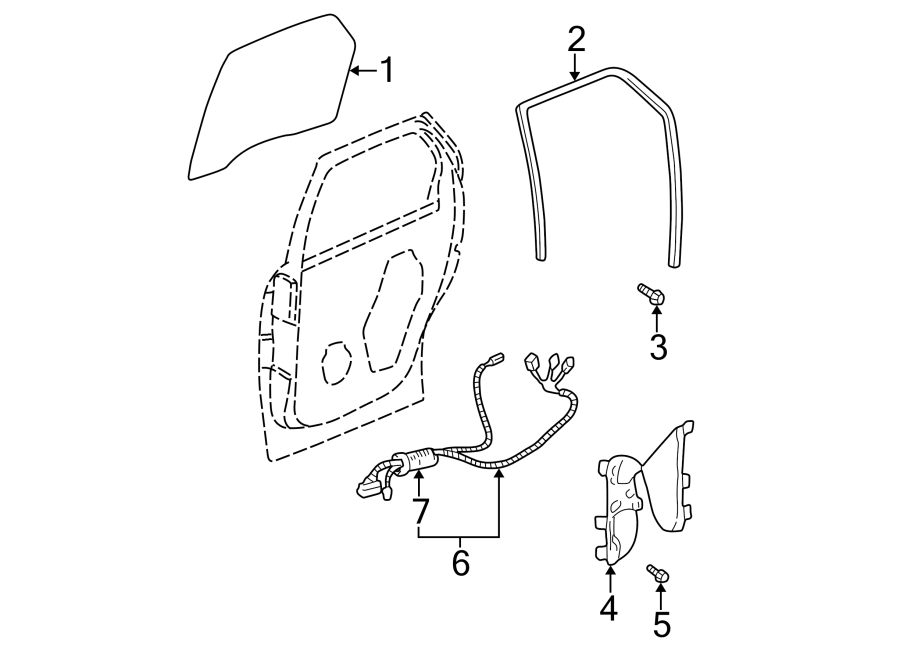 Diagram REAR DOOR. GLASS & HARDWARE. for your 2021 Chevrolet Spark   