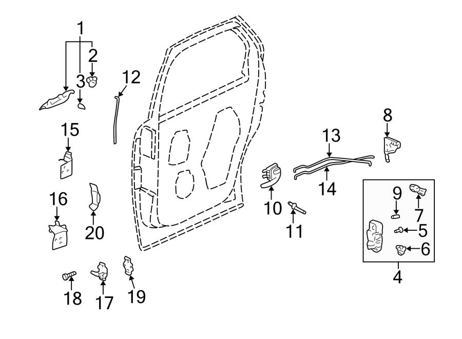 Diagram REAR DOOR. LOCK & HARDWARE. for your Chevrolet Avalanche 1500  