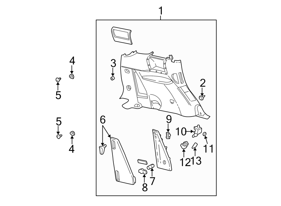 Diagram QUARTER PANEL. INTERIOR TRIM. for your 1987 Chevrolet Celebrity Base Sedan 2.8L Chevrolet V6 M/T 