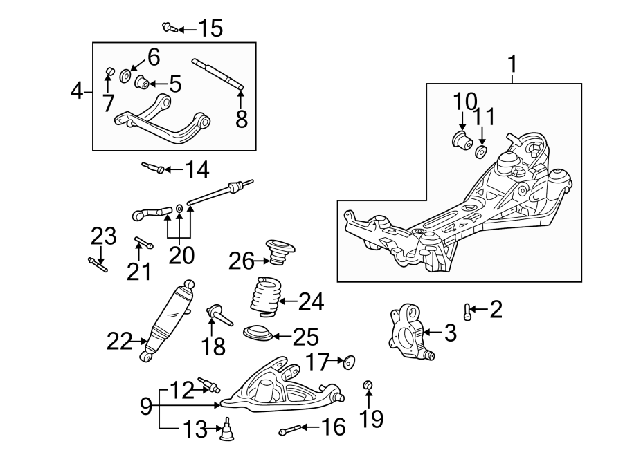 Diagram REAR SUSPENSION. SUSPENSION COMPONENTS. for your 2019 GMC Sierra 2500 HD 6.0L Vortec V8 CNG A/T RWD Base Extended Cab Pickup Fleetside 