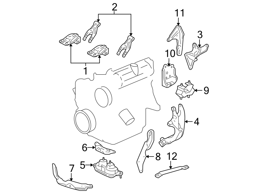 Diagram ENGINE / TRANSAXLE. ENGINE & TRANS MOUNTING. for your 2011 GMC Sierra 2500 HD 6.0L Vortec V8 FLEX A/T 4WD SLT Crew Cab Pickup 