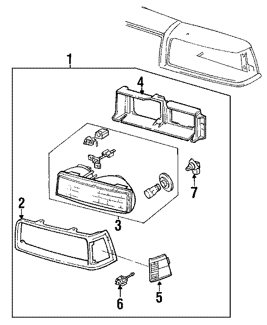 Diagram FRONT LAMPS. HEADLAMP COMPONENTS. for your 1991 Buick Skylark Base Sedan  