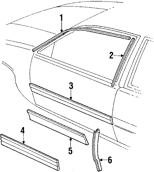 Diagram FRONT DOOR. EXTERIOR TRIM. for your Oldsmobile Cutlass Calais  