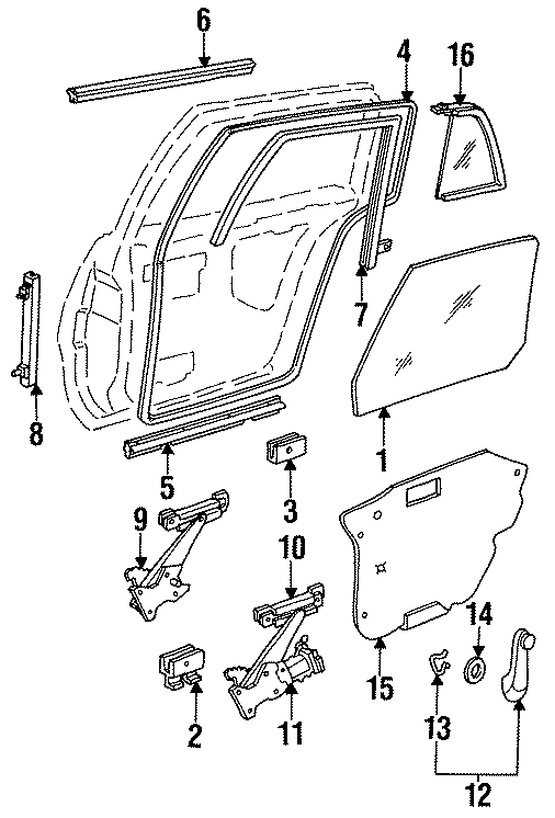 Diagram REAR DOOR. GLASS & HARDWARE. for your 2021 Chevrolet Spark   