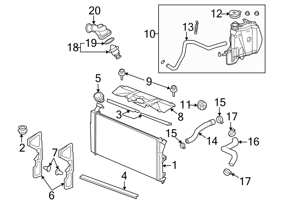 Diagram RADIATOR & COMPONENTS. for your 1995 Chevrolet K2500  Base Standard Cab Pickup Fleetside 4.3L Chevrolet V6 A/T 