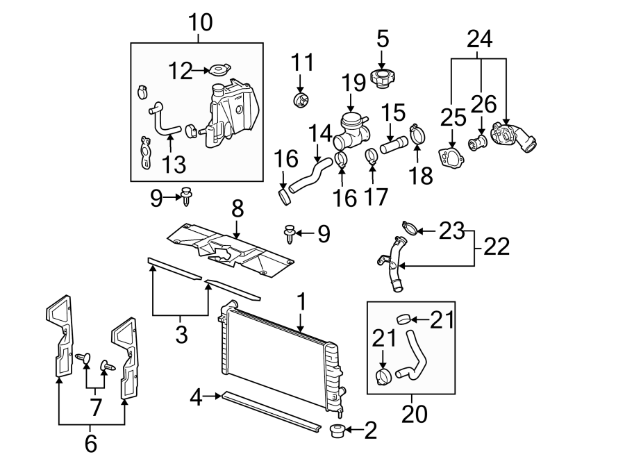 Diagram Radiator & components. for your 2010 Buick Enclave    