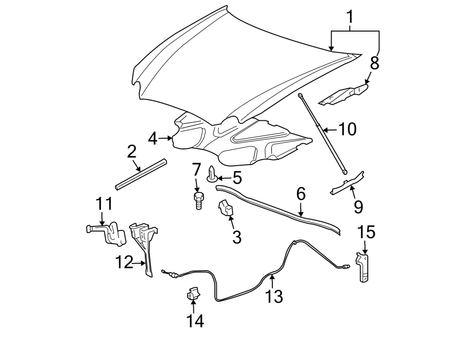 Diagram HOOD & COMPONENTS. for your 2021 GMC Sierra 2500 HD 6.6L Duramax V8 DIESEL A/T 4WD Base Extended Cab Pickup Fleetside 