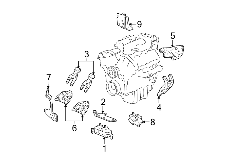 Diagram ENGINE / TRANSAXLE. ENGINE & TRANS MOUNTING. for your 2004 GMC Sierra 2500 HD 6.6L Duramax V8 DIESEL A/T 4WD SLE Crew Cab Pickup 