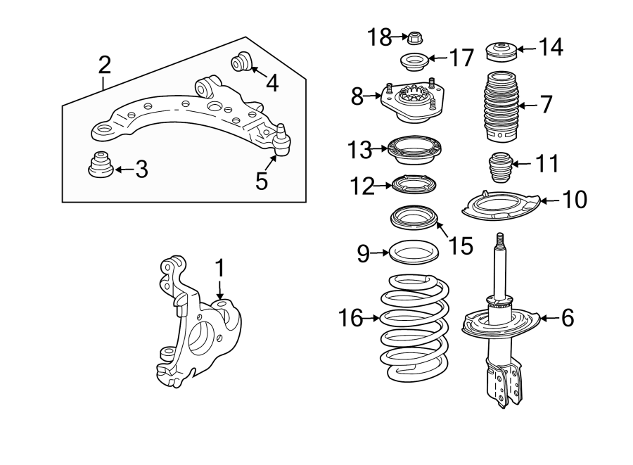 Diagram FRONT SUSPENSION. SUSPENSION COMPONENTS. for your 2002 GMC Sierra 2500 HD 8.1L Vortec V8 M/T RWD SL Standard Cab Pickup Fleetside 