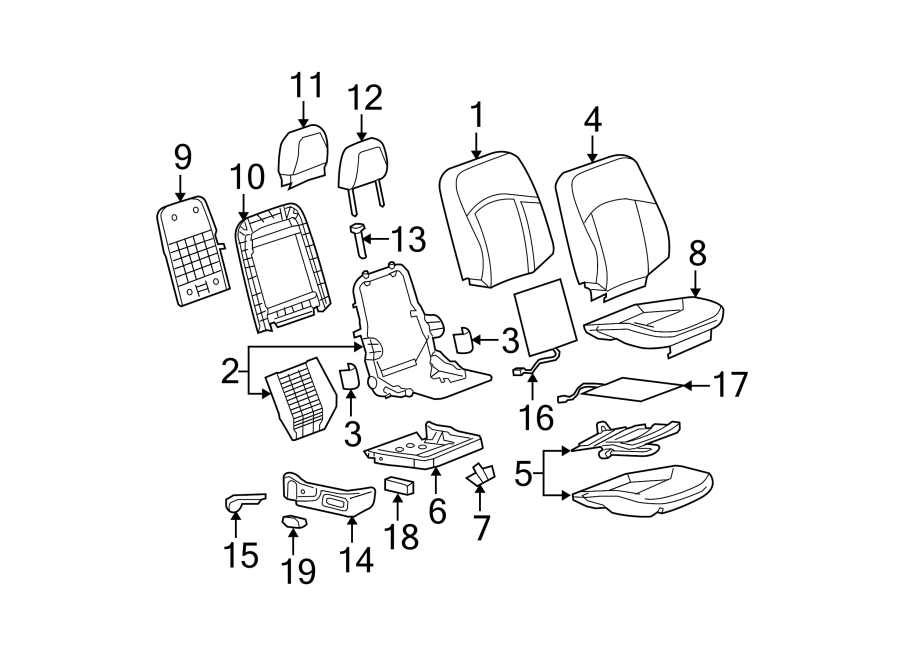 Diagram SEATS & TRACKS. PASSENGER SEAT COMPONENTS. for your 2010 Chevrolet Silverado 3500 HD LT Cab & Chassis  