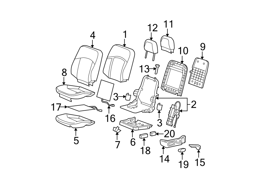 Diagram SEATS & TRACKS. DRIVER SEAT COMPONENTS. for your 2010 Chevrolet Silverado 3500 HD LT Cab & Chassis  