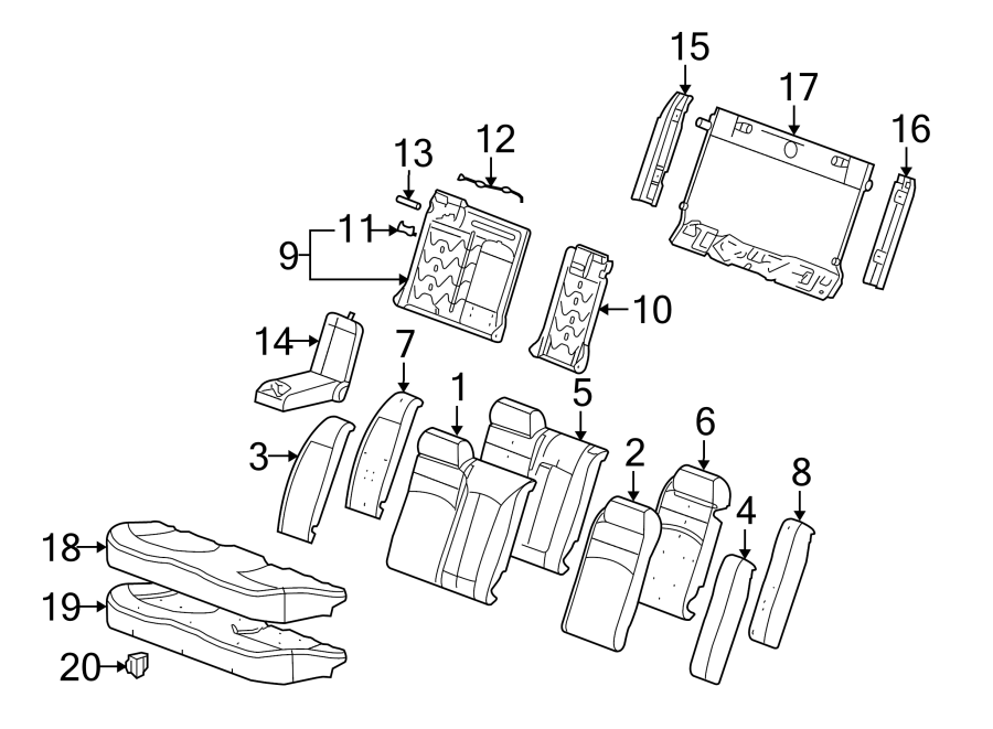 Diagram SEATS & TRACKS. REAR SEAT COMPONENTS. for your 2014 Cadillac ATS Premium Sedan 2.0L Ecotec A/T RWD 