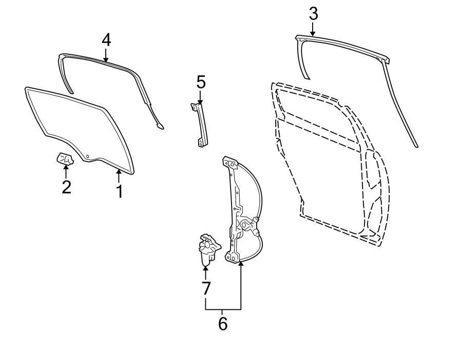 Diagram REAR DOOR. GLASS & HARDWARE. for your 2020 Chevrolet Spark   