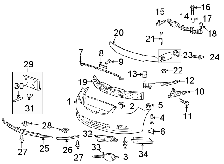 Diagram FRONT BUMPER & GRILLE. BUMPER & COMPONENTS. for your 2013 Chevrolet Silverado   