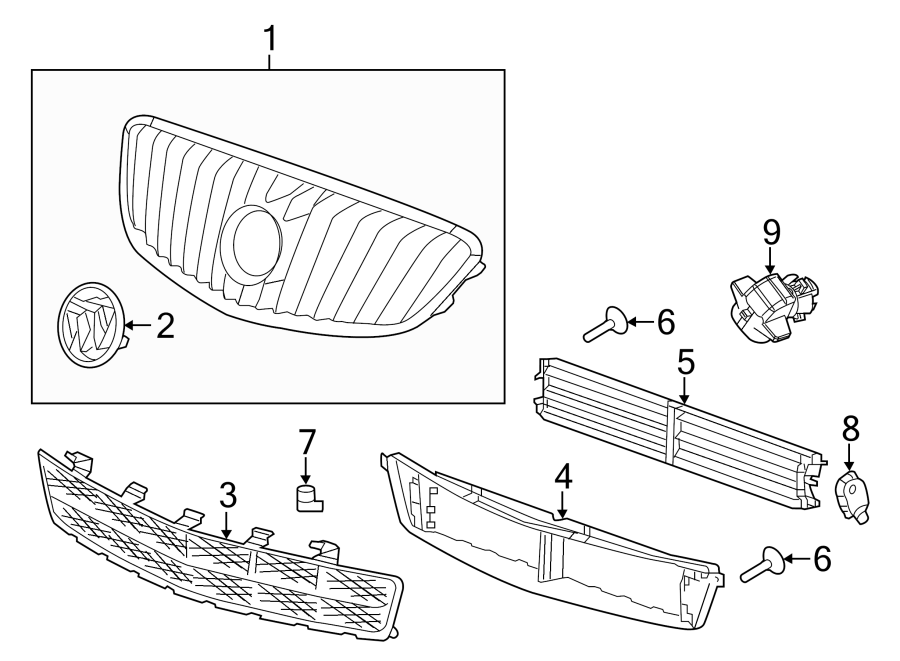 Diagram FRONT BUMPER & GRILLE. GRILLE & COMPONENTS. for your 2021 Chevrolet Suburban  High Country Sport Utility  