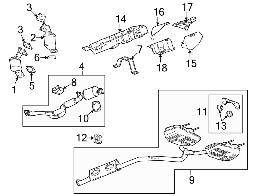 Diagram EXHAUST SYSTEM. EXHAUST COMPONENTS. for your 2018 Chevrolet Equinox 2.0L Ecotec A/T 4WD LT Sport Utility 