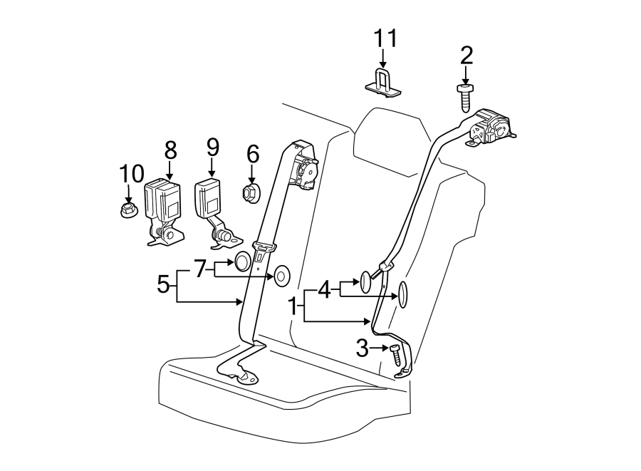 RESTRAINT SYSTEMS. REAR SEAT BELTS. Diagram