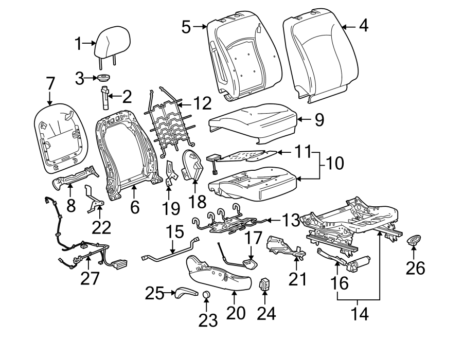 Diagram SEATS & TRACKS. PASSENGER SEAT COMPONENTS. for your 2021 GMC Sierra 2500 HD 6.6L Duramax V8 DIESEL A/T 4WD Base Extended Cab Pickup Fleetside 