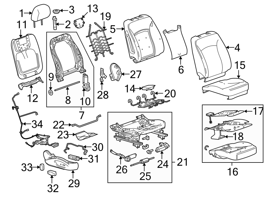 Diagram SEATS & TRACKS. PASSENGER SEAT COMPONENTS. for your 2007 Chevrolet Silverado 1500 Classic WT Standard Cab Pickup Fleetside  