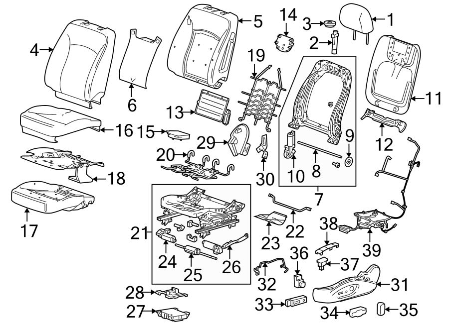 Diagram SEATS & TRACKS. DRIVER SEAT COMPONENTS. for your 2010 Chevrolet Silverado 1500 LTZ Extended Cab Pickup Fleetside  