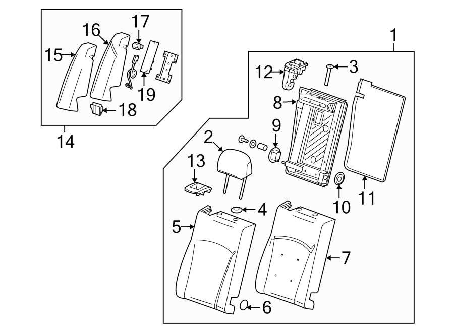 Diagram SEATS & TRACKS. REAR SEAT COMPONENTS. for your 2023 Cadillac XT4 Premium Luxury Sport Utility  