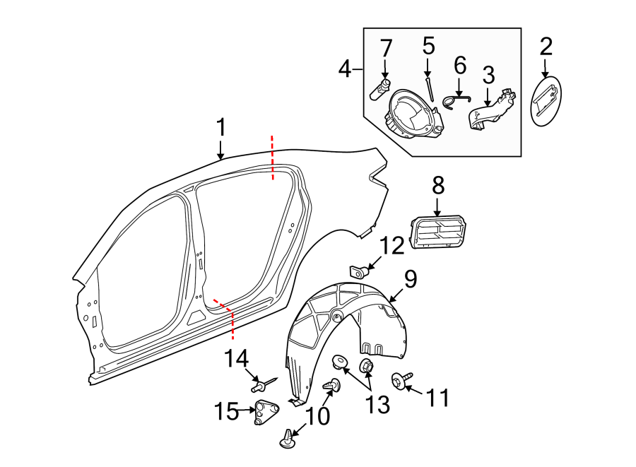 Diagram EXTERIOR TRIM. QUARTER PANEL & COMPONENTS. for your 2005 Chevrolet Avalanche 1500   