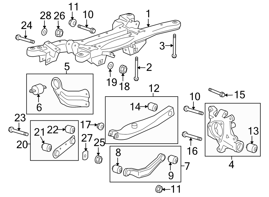 Diagram REAR SUSPENSION. SUSPENSION COMPONENTS. for your 2016 GMC Sierra 2500 HD 6.0L Vortec V8 A/T 4WD SLE Standard Cab Pickup 