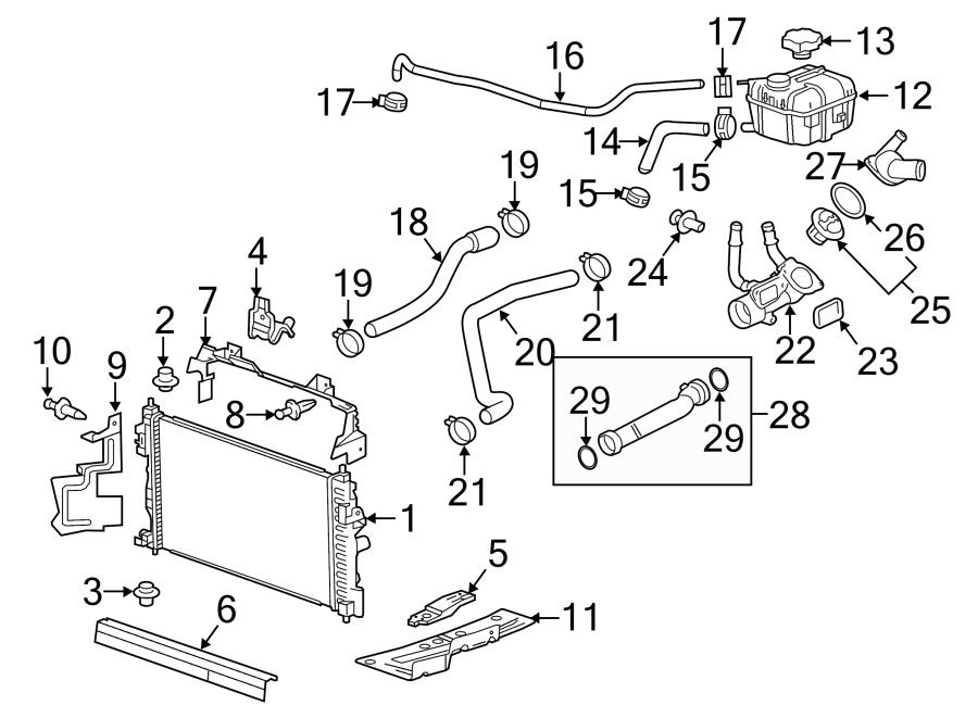 Diagram RADIATOR & COMPONENTS. for your 2020 GMC Savana 3500   