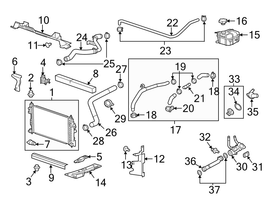 Diagram RADIATOR & COMPONENTS. for your 2019 Chevrolet Equinox   