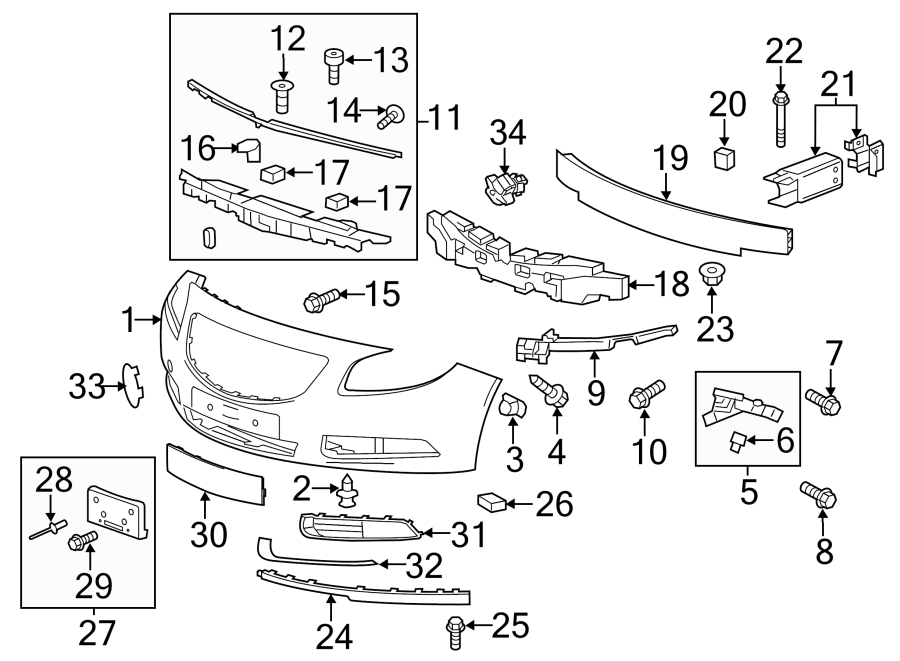 Diagram Front bumper & grille. Bumper & components. for your 2019 GMC Sierra 2500 HD 6.0L Vortec V8 CNG A/T 4WD SLT Extended Cab Pickup Fleetside 