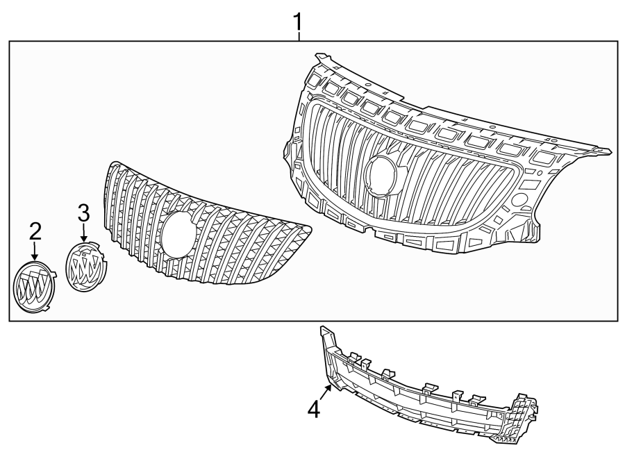 FRONT BUMPER & GRILLE. GRILLE & COMPONENTS.