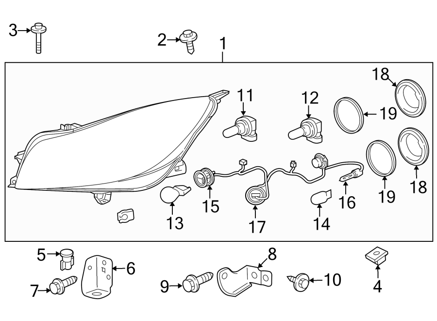 Diagram FRONT LAMPS. HEADLAMP COMPONENTS. for your 2011 Chevrolet Express 2500   