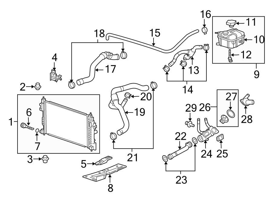 Diagram RADIATOR & COMPONENTS. for your 2017 Cadillac ATS   