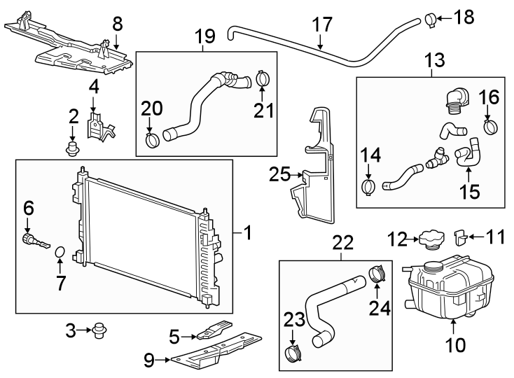 Diagram RADIATOR & COMPONENTS. for your 2020 Chevrolet Equinox Premier Sport Utility  