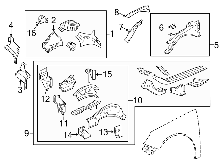 Diagram FENDER. STRUCTURAL COMPONENTS & RAILS. for your 2012 GMC Sierra 2500 HD 6.6L Duramax V8 DIESEL A/T RWD WT Standard Cab Pickup Fleetside 