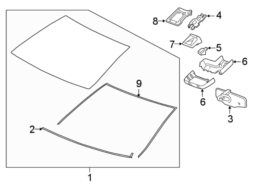 Diagram WINDSHIELD. GLASS. REVEAL MOLDINGS. for your 2008 Buick Enclave  CX Sport Utility 3.6L V6 A/T AWD 